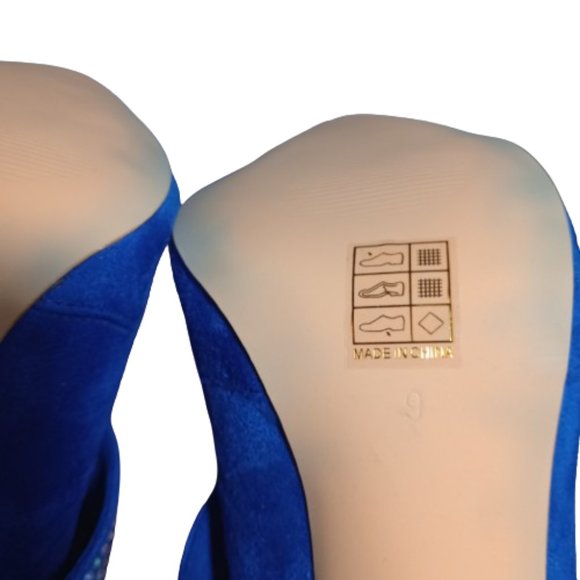 Vivianly Womens Pointed Toe Stiletto Heel Rhinestones Mid-Calf Boots Size 9 Blue - Picture 9 of 10